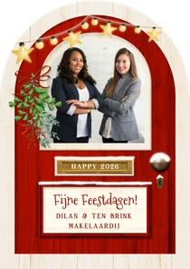 Kerstkaart makelaardij in vorm van kerst deur