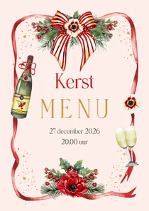 Kerstkaart menu met strik en kersttakken
