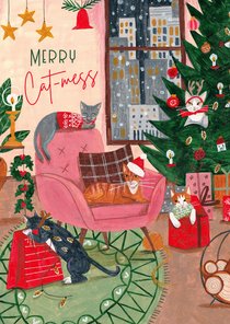 Kerstkaart Merry Cat-mess katten groet