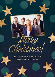 Kerstkaart 'Merry Christmas' foto en sterren goudlook