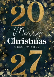 Kerstkaart merry christmas jaartal goud sterren