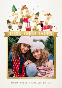 Kerstkaart met 2027 illustratie met lieve diertjes
