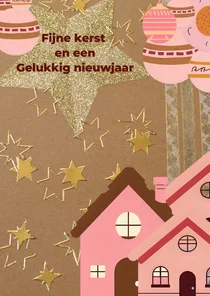 Kerstkaart met 3 kersthuisjes