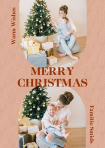 Kerstkaart met boog patroontje en twee foto's