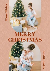 Kerstkaart met boog patroontje en twee foto's