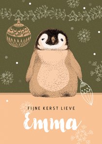 Kerstkaart met een lief pinguïn 