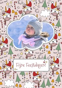 Kerstkaart met foto en unicorn patroon