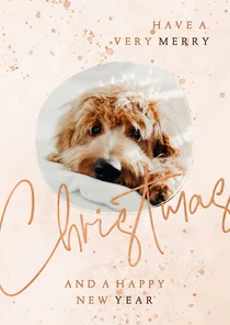 Kerstkaart met foto roze Christmas in koperlook