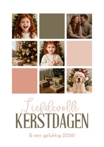 Kerstkaart met fotocollage en gekleurde vlakjes 
