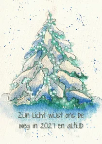 Kerstkaart met geschilderde kerstboom