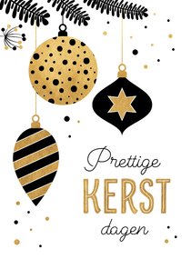 Kerstkaart met gouden kerstballen