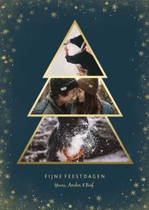 Kerstkaart met goudlook fotokerstboom en gouden kader