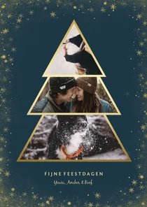 Kerstkaart met goudlook fotokerstboom en gouden kader