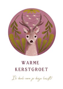 Kerstkaart met hert en takken groen