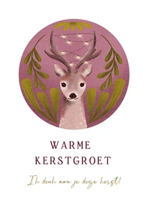 Kerstkaart met hert en takken groen