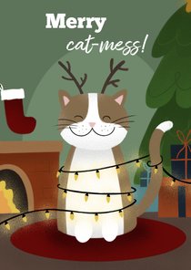 Kerstkaart met kat merry cat-mess