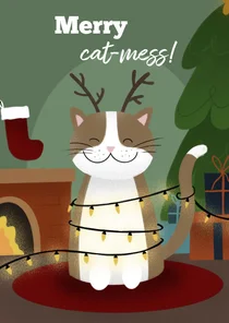 Kerstkaart met kat merry cat-mess