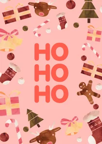 Kerstkaart met kerst illustraties en tekst hohoho