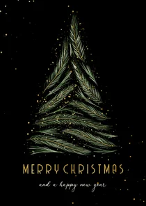 Kerstkaart met kerstboom van dennentakjes en goud