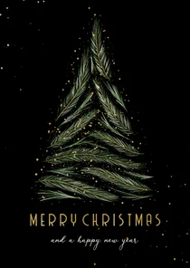 Kerstkaart met kerstboom van dennentakjes en goud