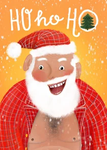 Kerstkaart met kerstman in pyjama