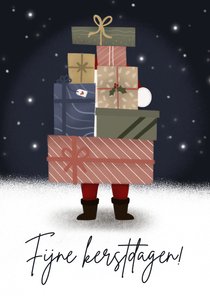 Kerstkaart met kerstman met cadeautjes