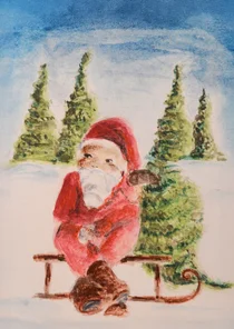 Kerstkaart met Kerstman op slee
