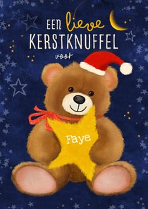 Kerstkaart met knuffelbeer en knuffelster