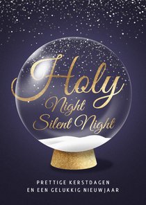 Kerstkaart met luxe sneeuwbol Holy Night