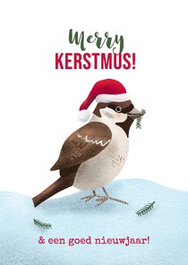 Kerstkaart met mus en grapje: merry kerstmus