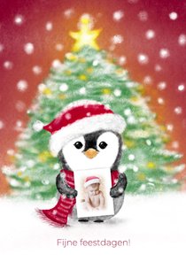 Kerstkaart met pinguïn en eigen foto – lieve winterkaart met