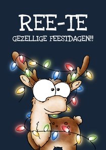 Kerstkaart met rendier Ree-te gezellige feestdagen