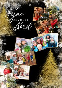 Kerstkaart met sterren en collage van 12 foto's