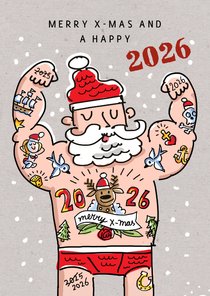 Kerstkaart met tattoo kerstman