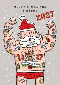 Kerstkaart met tattoo kerstman