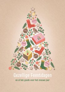 Kerstkaart met vrolijke collage van kerstboom