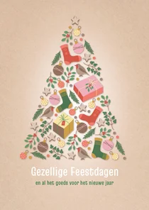 Kerstkaart met vrolijke collage van kerstboom