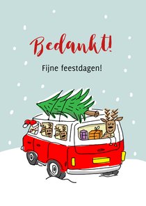 Kerstkaart met vw busje bedankt