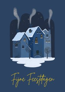 Kerstkaart met winterhuisjes
