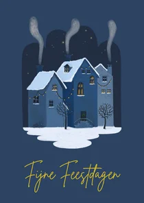 Kerstkaart met winterhuisjes