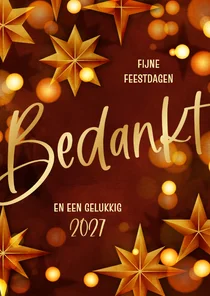 Kerstkaart modern zakelijk bedankt sterren goud rood