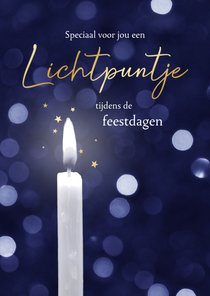 Kerstkaart moeilijke kerst lichtpuntje kaars sterretjes goud