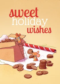 Kerstkaart muisjes die koekjes inpakken