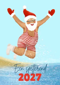 Kerstkaart 'Nieuwjaarsduik' met Kerstman