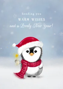 Kerstkaart Pinguïn – Warm Winter Wishes – Winterkaart
