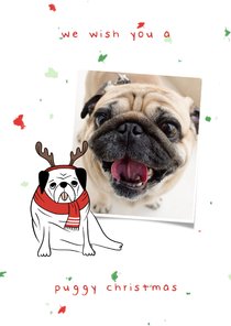 Kerstkaart puggy christmas humor met confetti