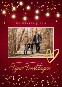 Kerstkaart rood lampjes goudlook foto confetti