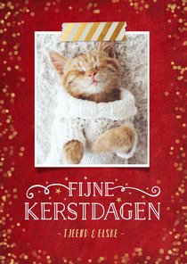 Kerstkaart rood met gouden confetti en eigen foto