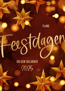 Kerstkaart rood modern sterren goud