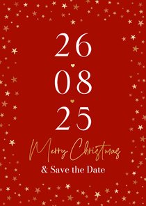 Kerstkaart save the date trouwkaart sterren goud liefde